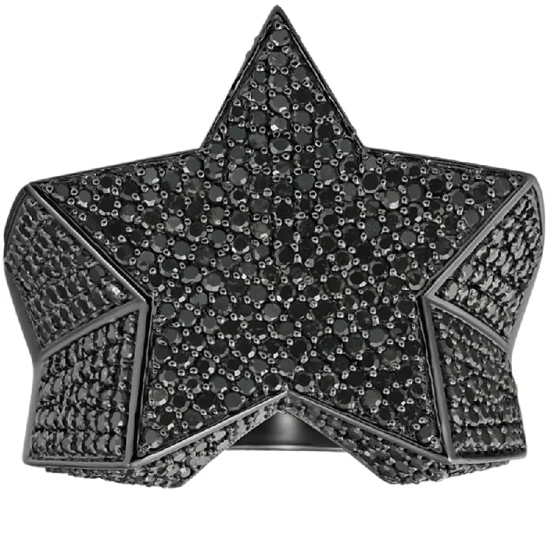 Women’s custom-made rings-2Ct Black Diamond Star Men's Ring Black Gold