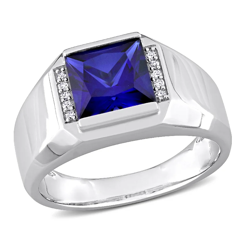 Women’s mixed metal rings-Miadora 3 CT TGW Created Sapphire and Diamond Accent Mens Ring in 10k White Gold