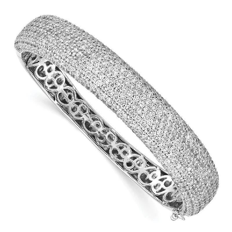 Women’s gold and diamond bracelets-925 Sterling Silver Pav‚ Rhodium-plated 568 Stone Cubic Zirconia Hinged Bangle Bracelet, 6.5"