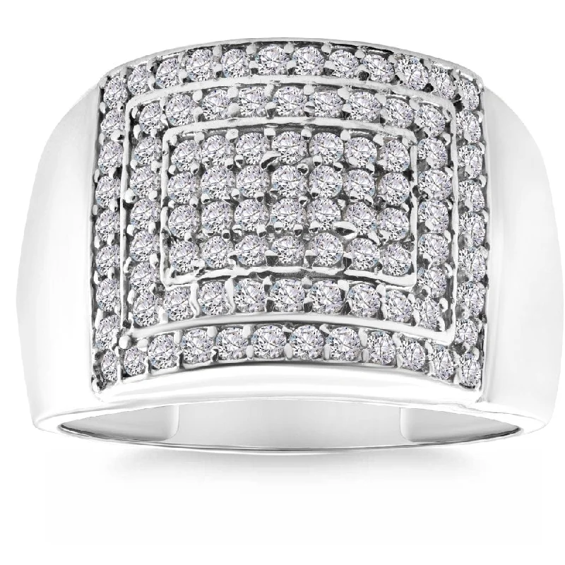 Women’s large diamond rings-1 1/2Ct TW Men's Wide Diamond Pave Ring in White or Yellow Gold