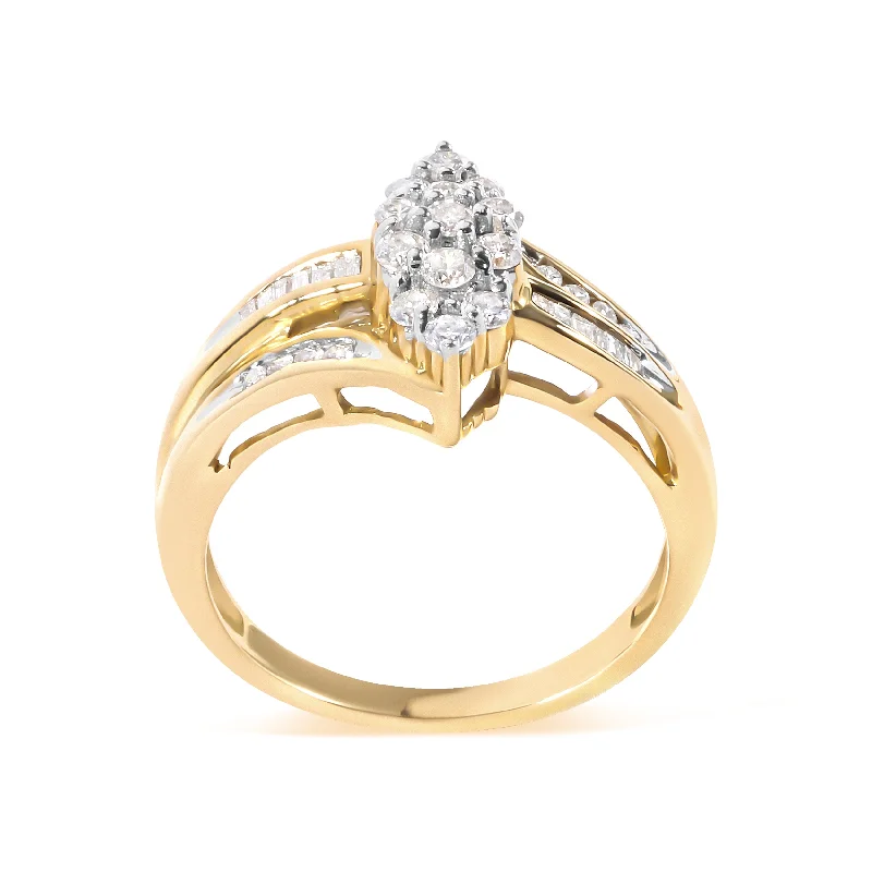 Women’s minimalist engagement rings-10K Yellow Gold 1/2 Cttw Pear Cluster and Channel Set Diamond Ring