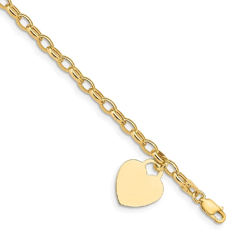 Women’s multi-strand bracelets-14k Yellow Gold 15mm Heart Charm Bracelet, 7.5"