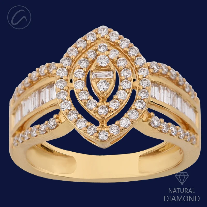 Women’s elegant diamond engagement rings-Stunning Marquise Shaped 18K Gold + Diamond Ring