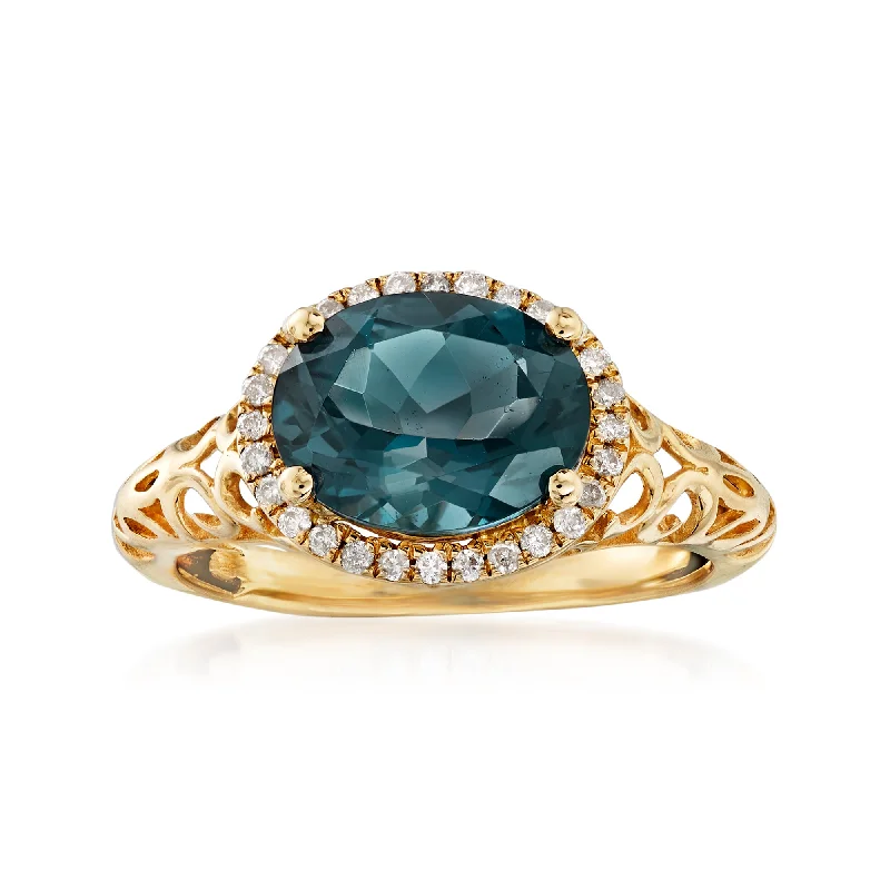 Women’s eternity diamond engagement rings-Ross-Simons London Blue Topaz and . Diamond Ring in 14kt Yellow Gold