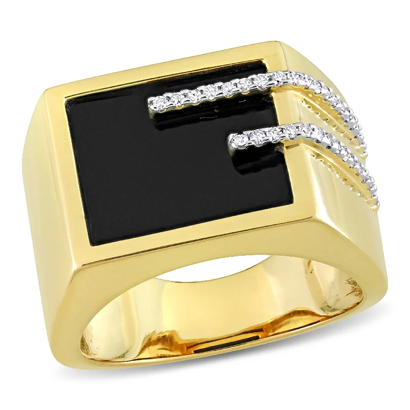 Women’s platinum rings-Miadora 5ct TGW Square Black Onyx and 1/6 ct TDW Diamond Mens Ring in Yellow Silver