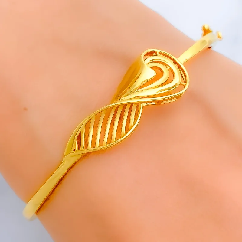 Women’s diamond bangles-Delicate Twisted Leaf 22k Gold Bangle Bracelet