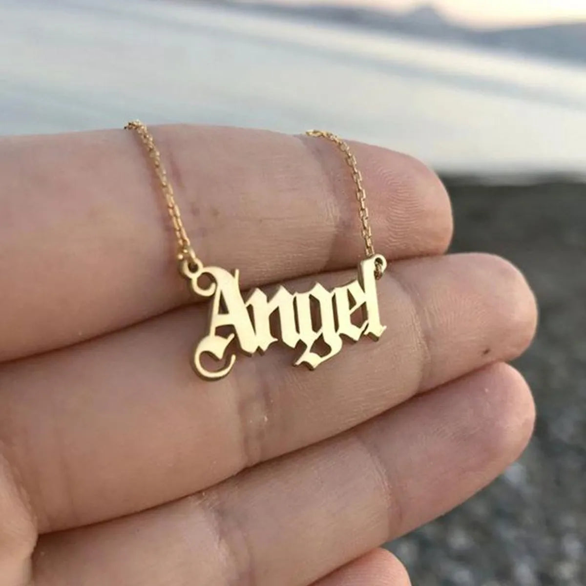 Women’s trendy necklaces-Fashion Simple Wind Letter Angel Necklace Popular Personality Angel Clavicle Chain