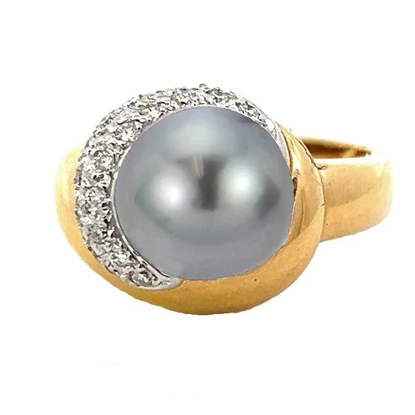 Women’s engagement rings with sapphires-Tahitian Pearl and Diamond Ring