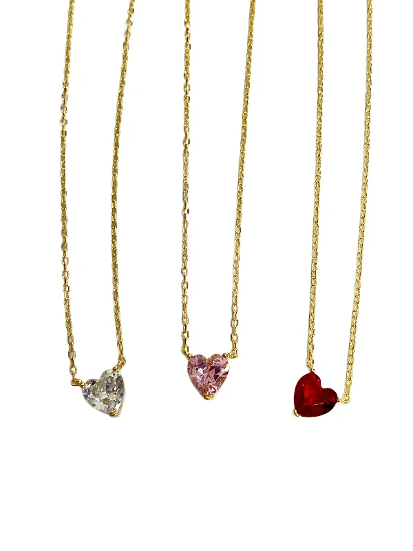 Women’s long gold necklaces-CZ Heart Necklace