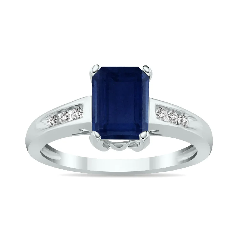 Women’s eternity diamond engagement rings-Sapphire  And Diamond Ring In 14K White Gold