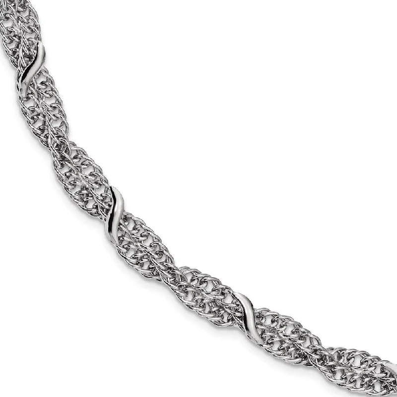 Women’s double-layered bracelets-Sterling Silver Rhodium-Plated Double Twisted Cable Bracelet-WBC-QG4516-7.5