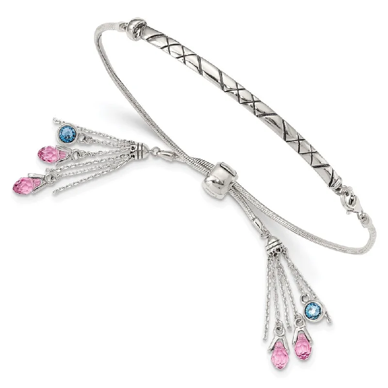 Women’s stretch bracelets-Sterling Silver Swarovski Crystal Briolette Adjustable Bracelet-WBC-QG3636