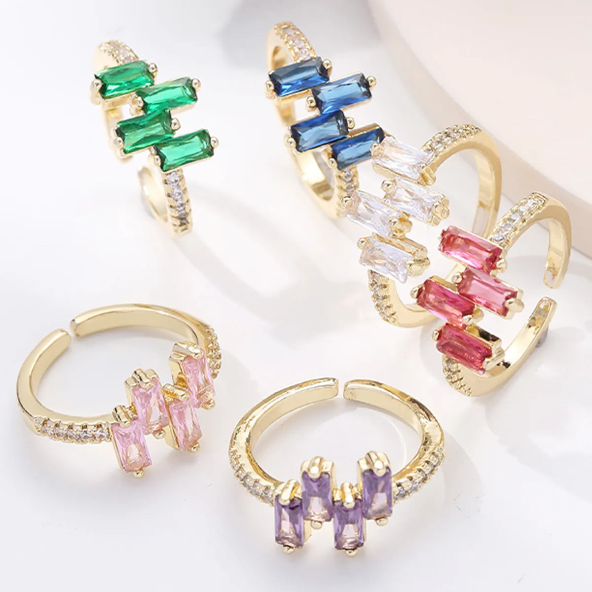 Women’s gemstone rings-Fashion Geometric Copper Plating Zircon Open Ring 1 Piece