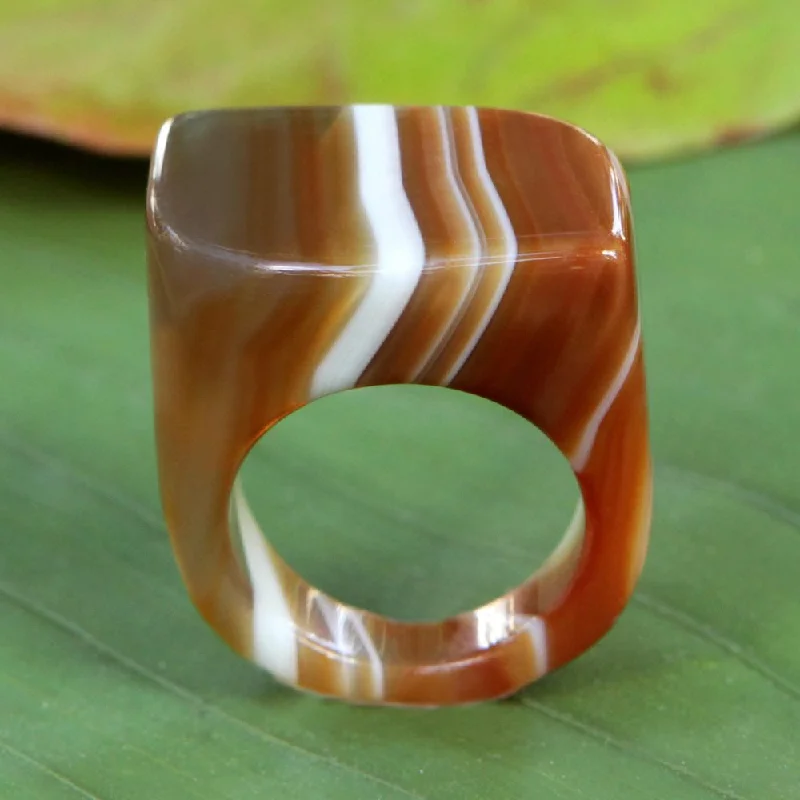 Women’s eternity bands-Handmade Agate 'Caramel Ripple' Ring (Brazil)