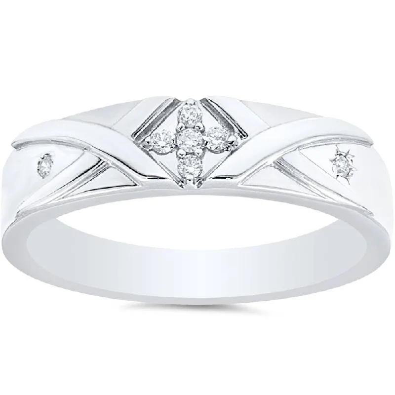 Women’s handmade rings-Mens Diamond Cross Ring White Gold