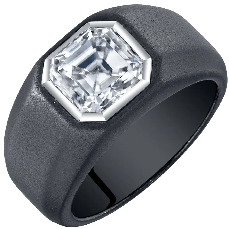 Women’s halo rings-Men's 3 ct Moissanite Signet Ring Matte Black Sterling Silver