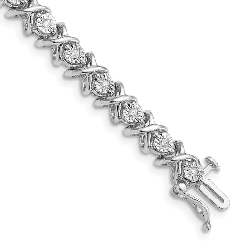 Women’s silver bracelets-Sterling Silver Rhodium Plated Diamond Bracelet-WBC-QDX1108