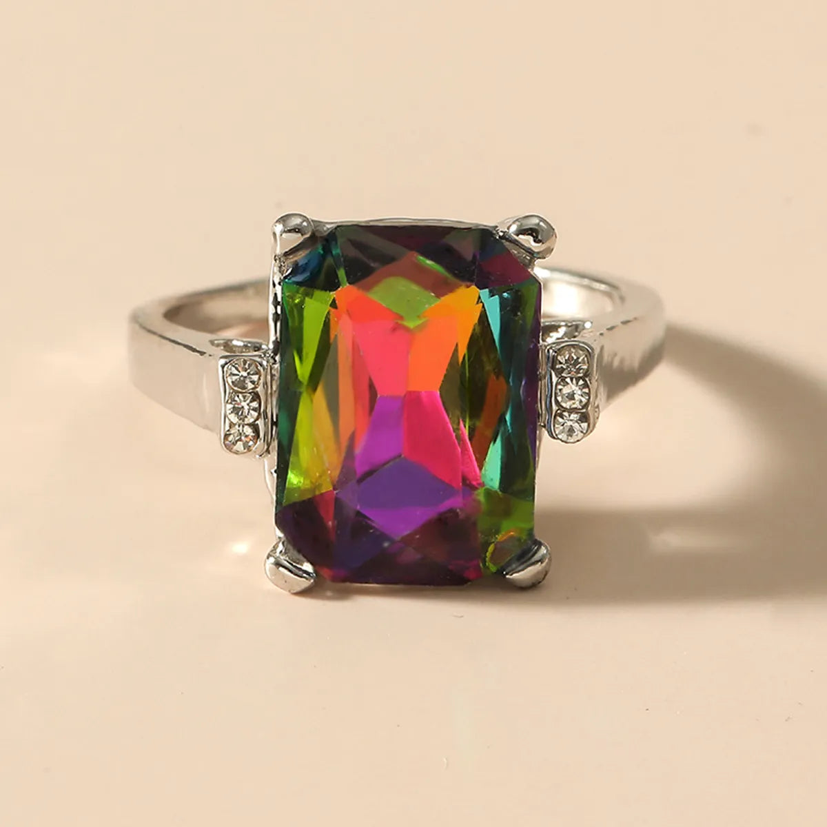 Women’s birthstone stackable rings-Fashion Geometric Square Colorful Sapphire Crystal Alloy Ring