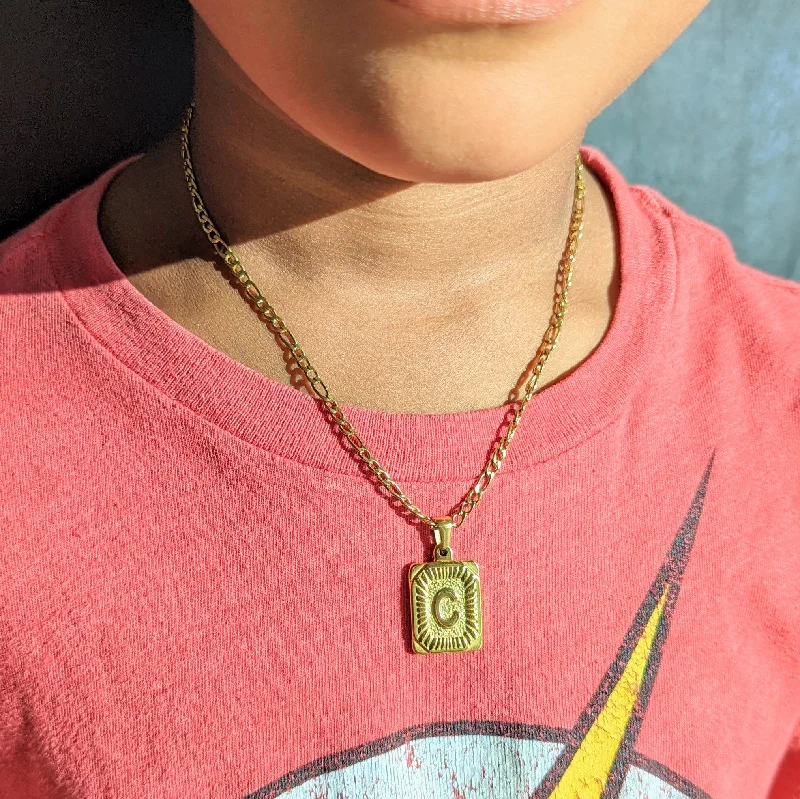 Women’s bar necklaces-Kids' Figaro Vintage Initial Necklace