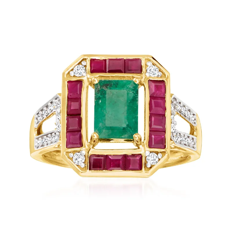 Women’s radiant cut engagement rings-Ross-Simons Emerald, . Ruby and . Diamond Ring in 14kt Yellow Gold