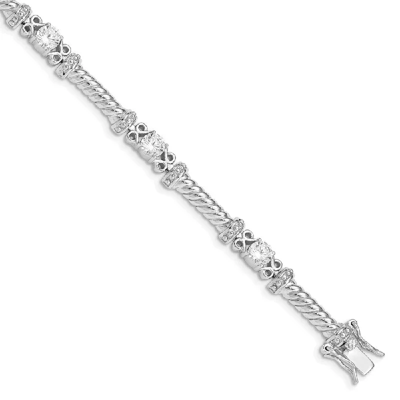 Women’s classic bangles-925 Sterling Silver Rhodium-plated Cubic Zirconia Bracelet, 7"