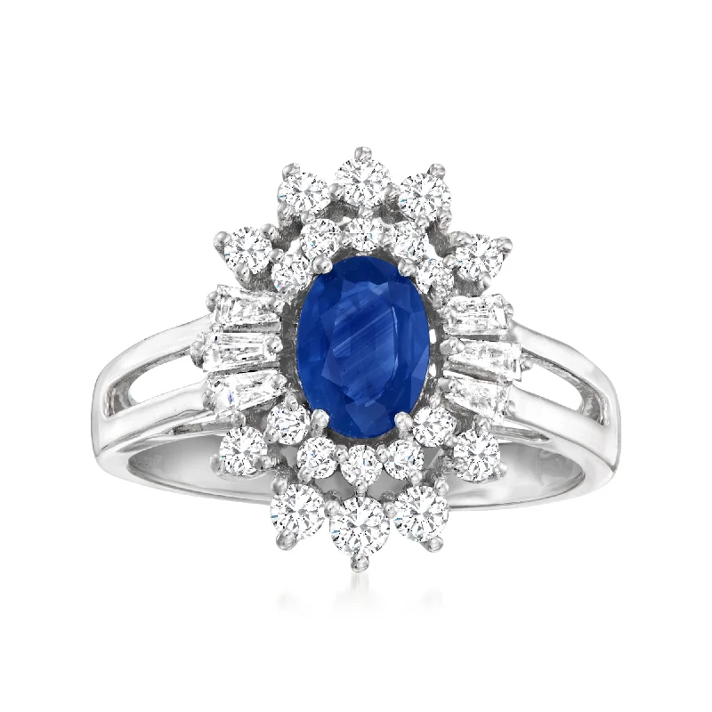 Women’s diamond-studded engagement rings-Ross-Simons Sapphire and . Diamond Ring in 14kt White Gold