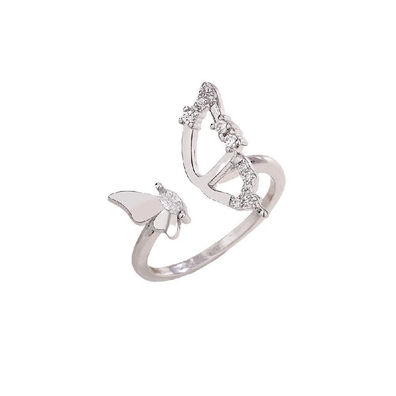 Zircon Hollow Butterfly Ring (White Gold Color)