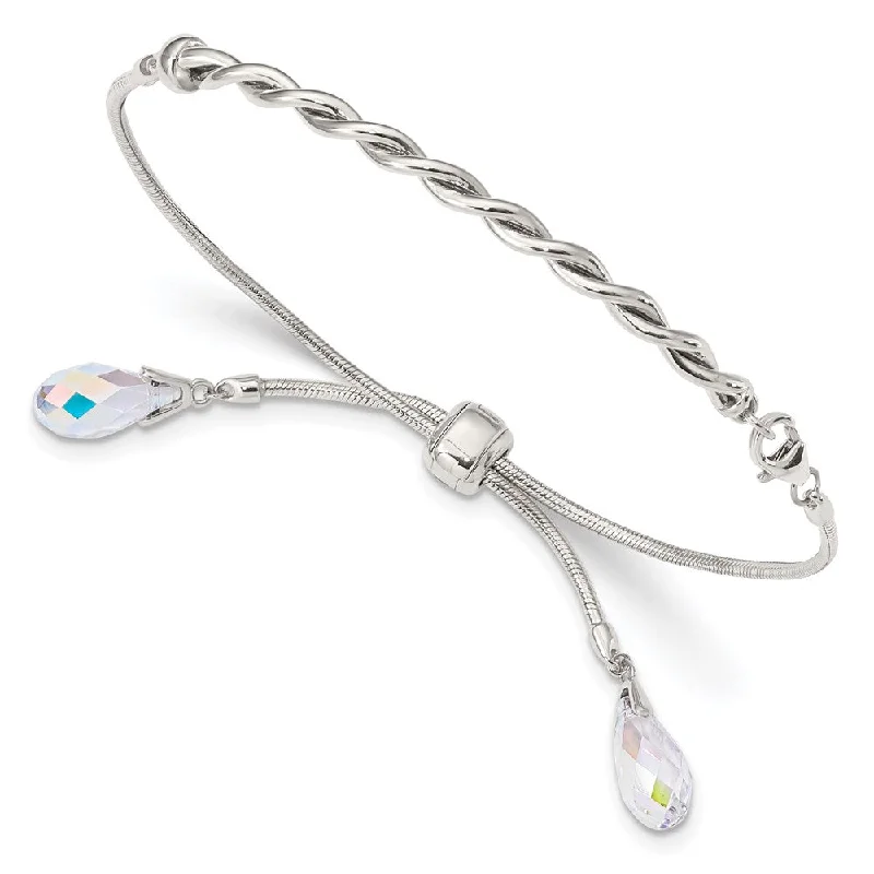 Women’s gemstone bracelets-Sterling Silver Swarovski Crystal Tassel Adjustable Bracelet-WBC-QG3639