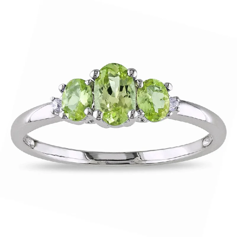 Women’s sparkly rings-Miadora 10k White Gold Peridot and Diamond 3-stone Ring - Green