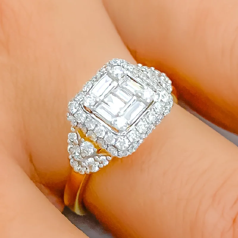 Women’s vintage diamond engagement rings-Shiny Attractive Geometric 18K Gold + Diamond Ring