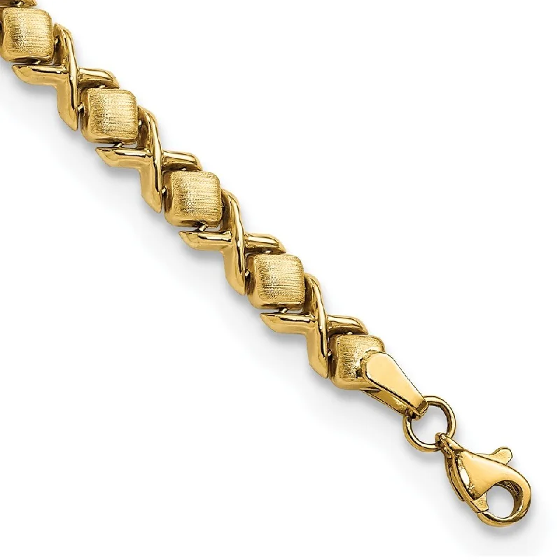 Women’s stylish cuff bracelets-14k Yellow Gold Brushed and Stampato Bracelet, 7.5" (W-5.1mm)