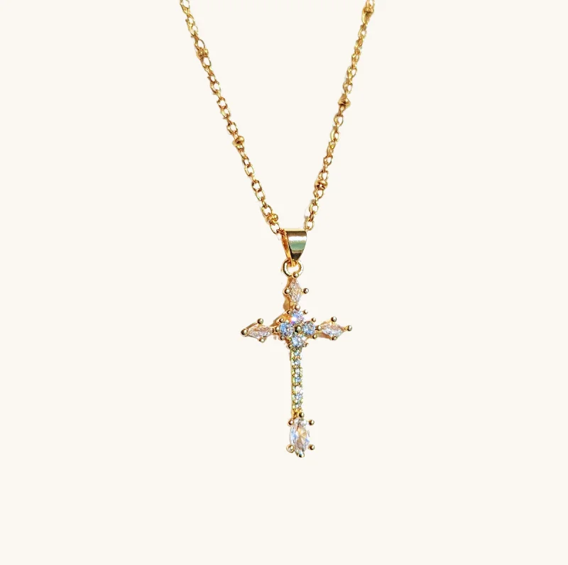 Women’s art deco necklaces-Detailed Crystal Cross Necklace