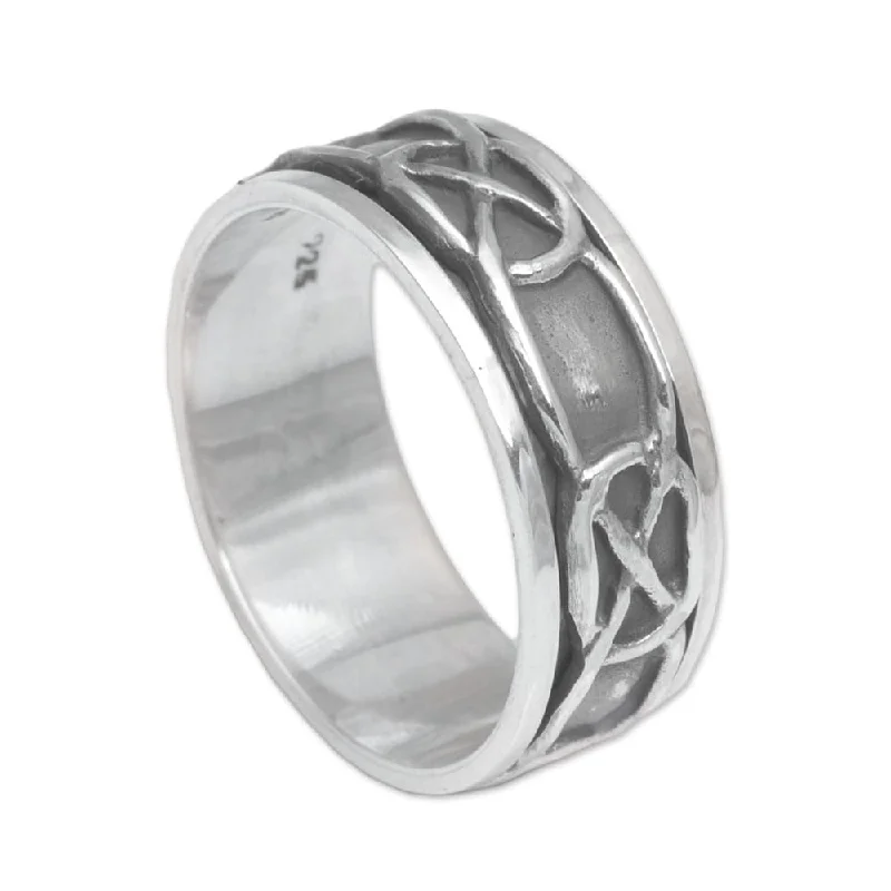 Women’s vintage-style rings-Handmade Chains Spinner Men's Sterling Silver Ring (Indonesia)