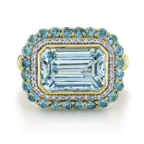 Women’s cushion cut engagement rings-SLOANE STREET Blue Topaz and Diamond Ring