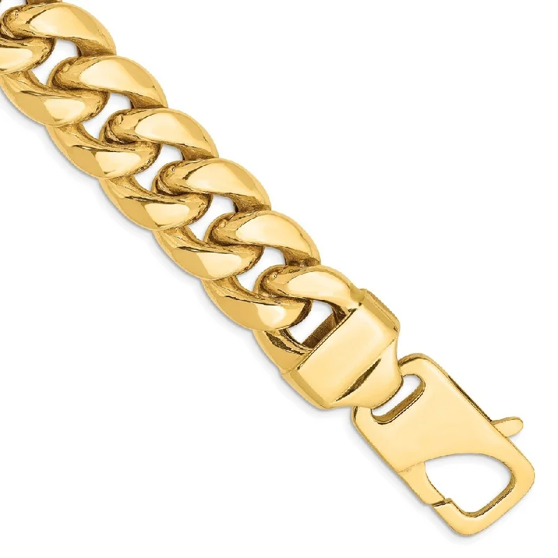 Women’s crystal bangles-14k Yellow Gold 15mm Semi-Solid Miami Cuban Chain Bracelet, 8"