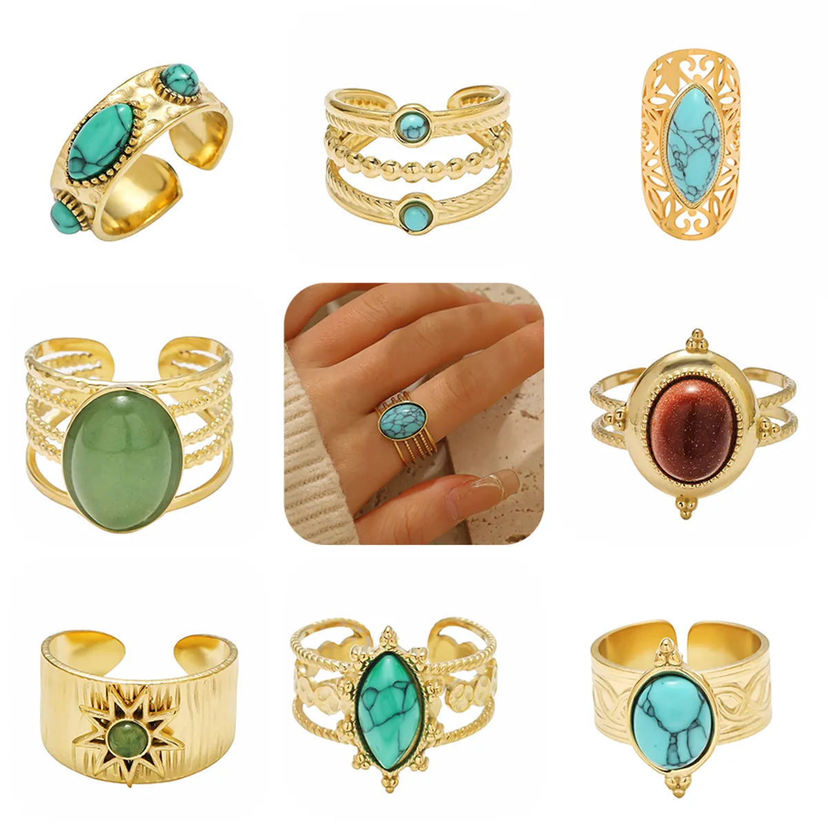 Women’s handmade gemstone rings-Retro Oval Alloy Inlay Artificial Gemstones Women'S Open Ring