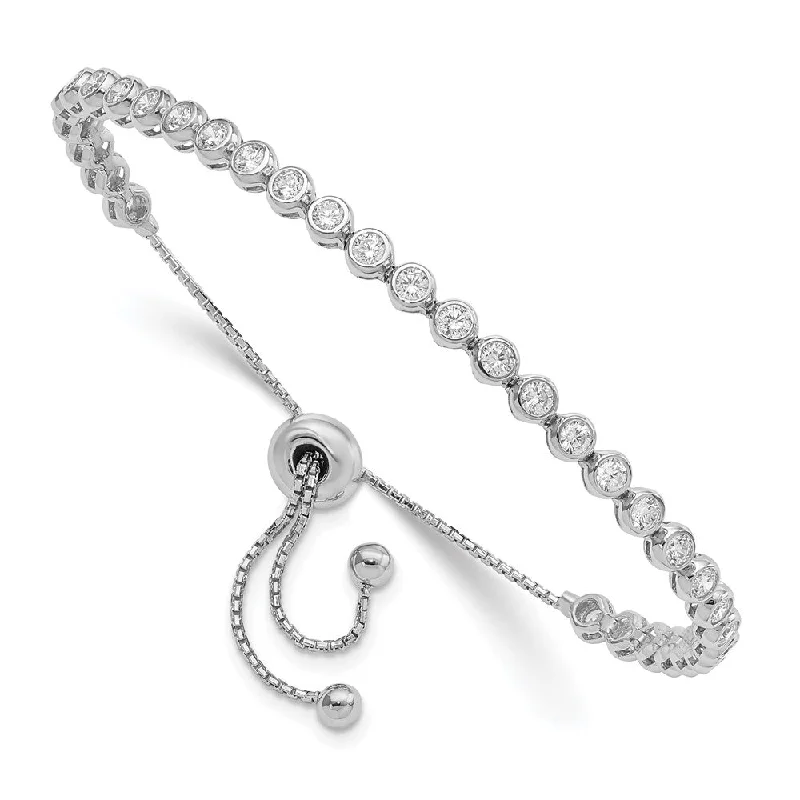 Women’s stretch bracelets-Sterling Silver Rhodium-plated CZ Adjustable Bracelet-WBC-QG4177