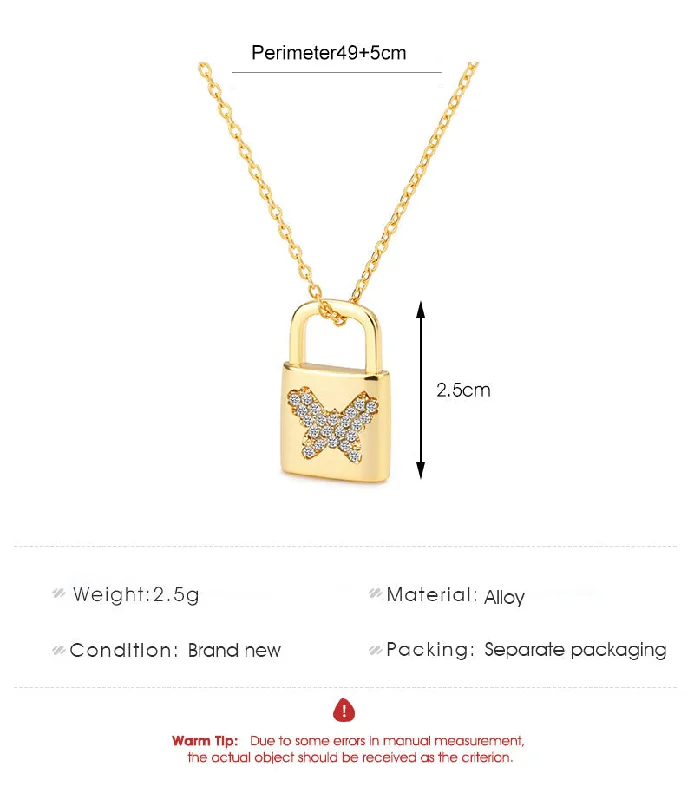 Women’s gemstone pendant necklaces-Creative Fashion Diamond Butterfly Lock Pendant Alloy Necklace Wholesale Gooddiy