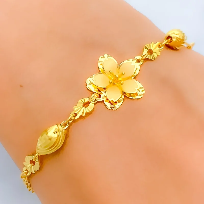 Women’s floral bracelets-Glistening Floral 22K Gold Bracelet