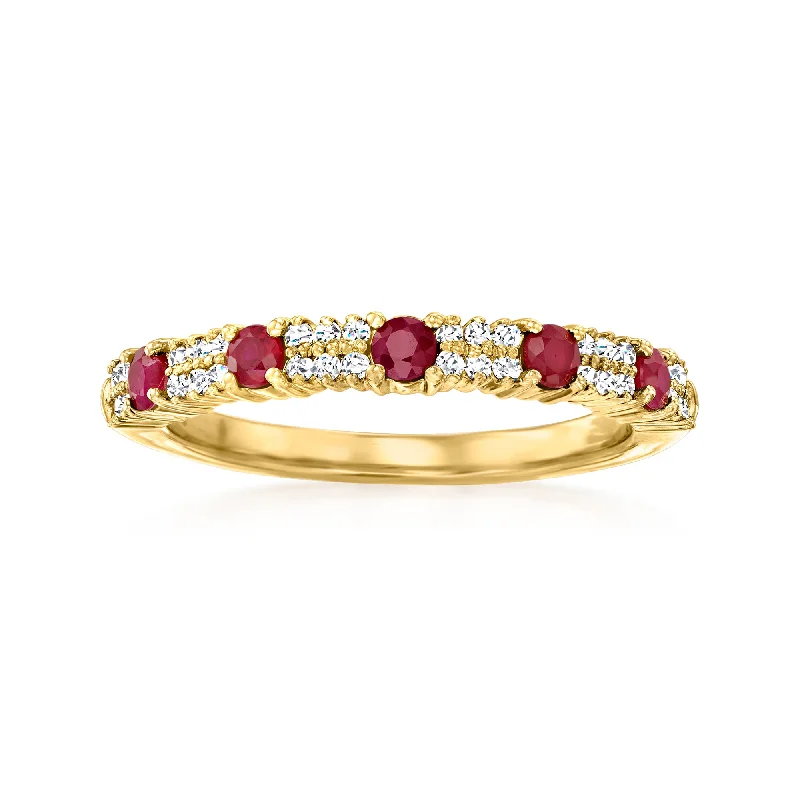 Women’s yellow gold engagement rings-Ross-Simons Ruby and . Diamond Ring in 18kt Yellow Gold