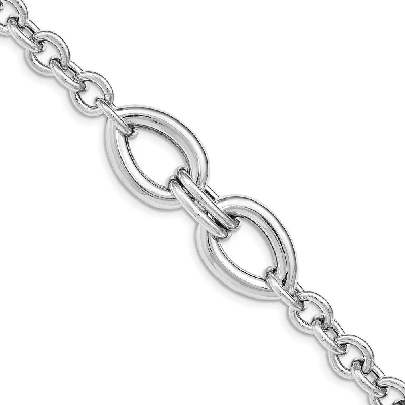 Women’s friendship bracelets-Sterling Silver Rhodium Plated Polished Link Bracelet-WBC-QG4997-8