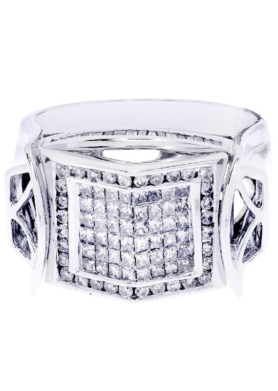 Women’s platinum engagement rings-White Gold Mens Diamond Ring| 1.45 Carats| 13.67 Grams