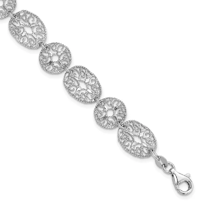 Women’s heart-shaped bracelets-Sterling Silver Rhodium Polished Circles Bracelet-WBC-QG3335-8.25