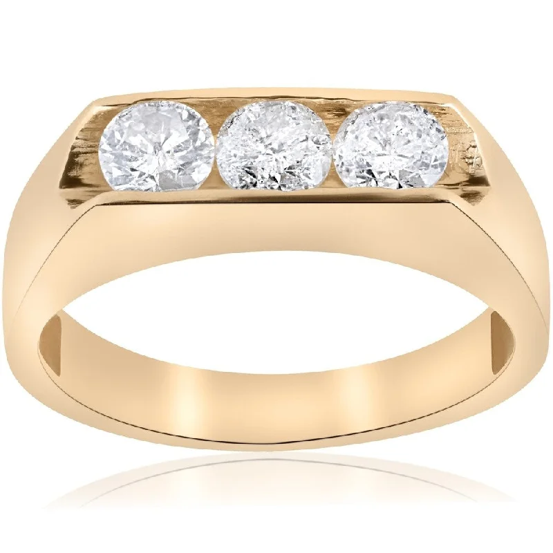 Women’s minimalist diamond rings-Pompeii3 Men's 10k Yellow Gold 1 1/2ct TDW Three Stone Diamond Ring - White