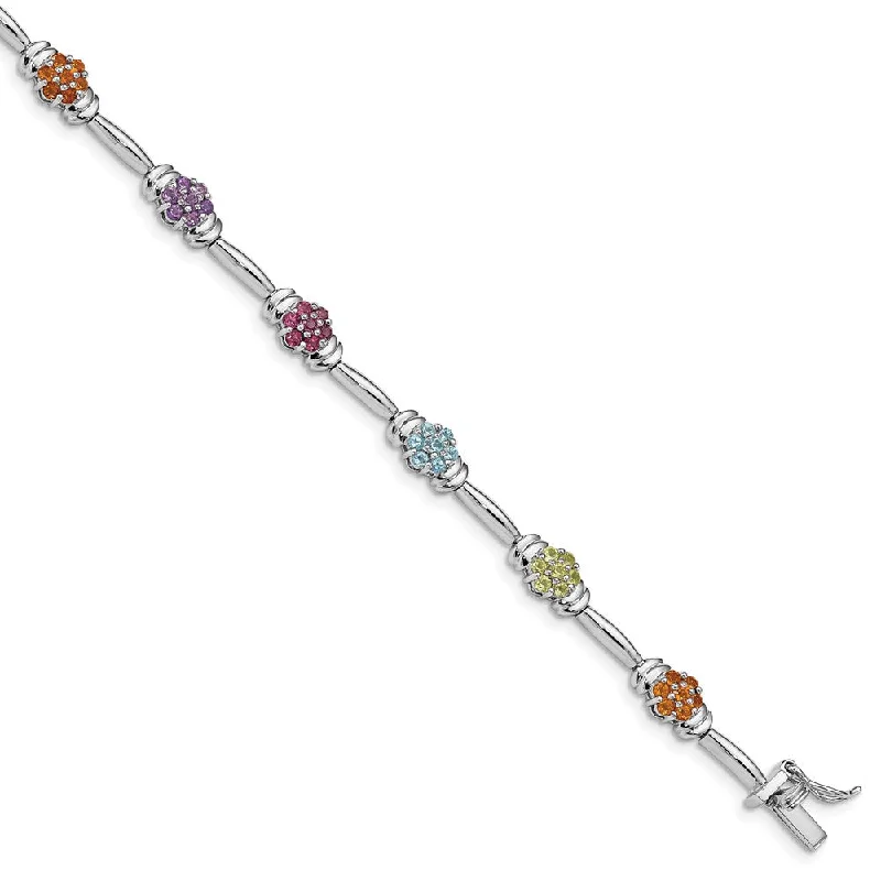 Women’s gold bracelets-Sterling Silver Rhodium-plated Multi-gemstone Bracelet-WBC-QG4922-7.5