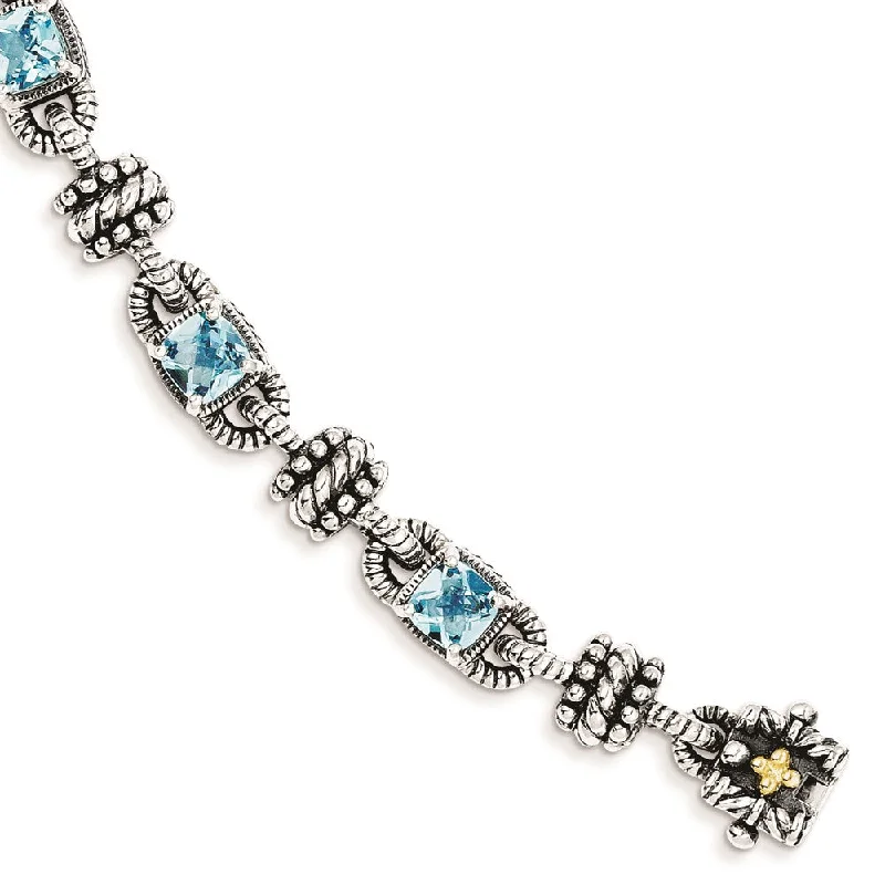 Women’s men’s style bracelets-Sterling Silver w/14k Swiss Blue Topaz Bracelet-WBC-QTC389