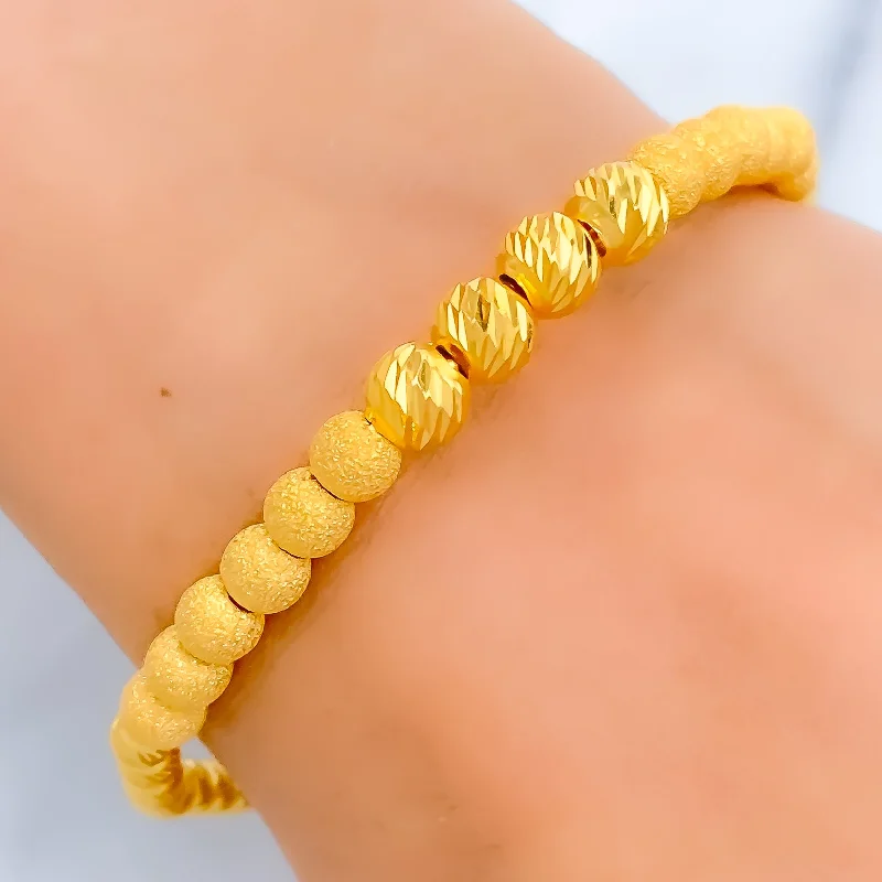 Women’s thick bangles-Sparkling Striped 21K Gold Orb Bangle Bracelet