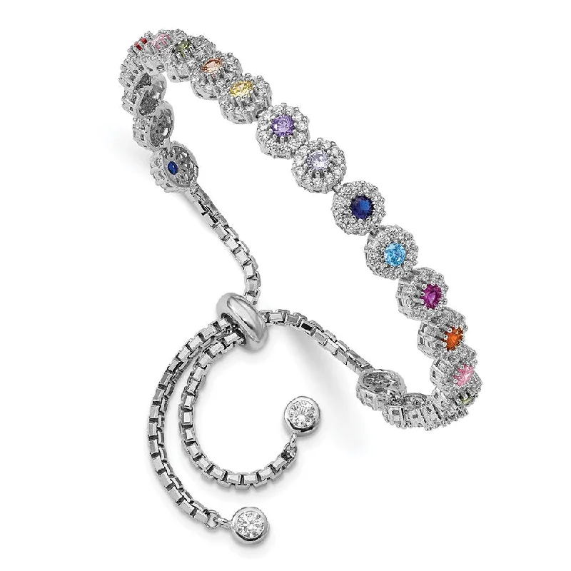 Women’s gold bracelets-Sterling Silver Rhodium-plated Colorful CZ Bolo Bracelet-WBC-QG5666