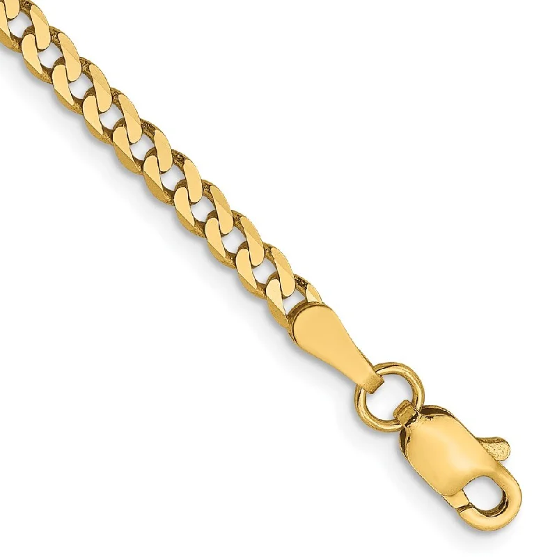 Women’s bohemian bangles-14k Yellow Gold 2.3mm Flat Beveled Curb Chain Bracelet, 7"