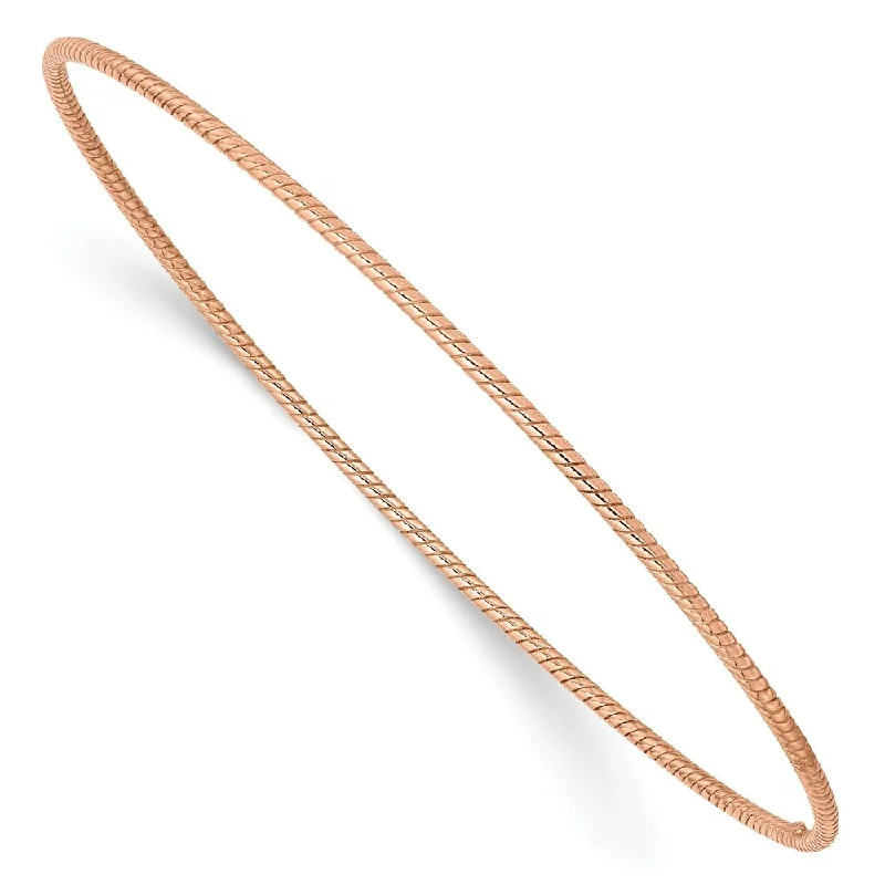 Women’s gemstone bangle bracelets-14k Rose Gold 1.5mm Textured Slip-on Bangle Bracelet, 8"